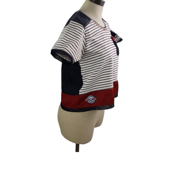 Cat Out La Marine Women sz M Cropped Shirt Front Stripes Mesh and Polyester back - Picture 3 of 9